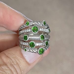 Judith Ripka sterling silver, chrome diopside and white topaz open ring EUC